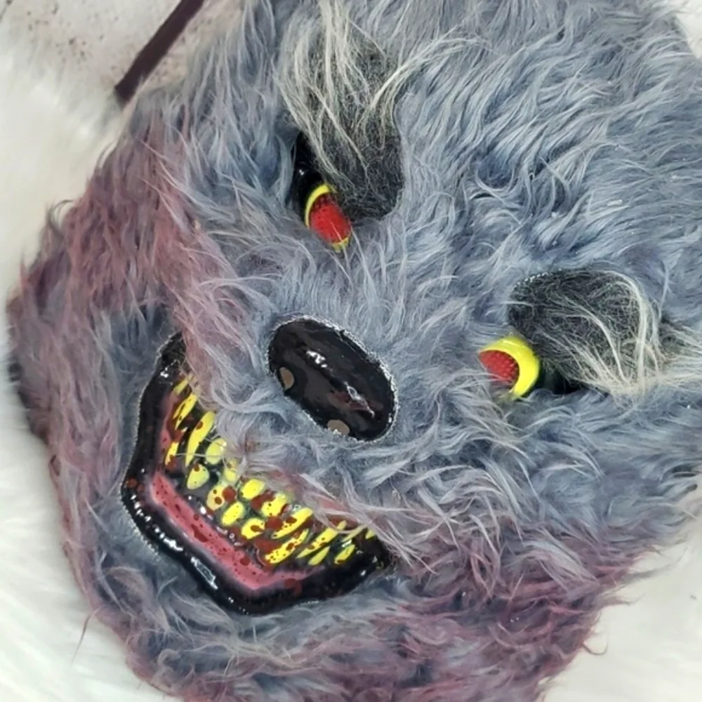 Vintage Y2K Wolf Werewolf Plastic Faux Fur Mask Unisex Halloween Costume Cosplay